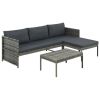 3 Piece Patio Lounge Set with Cushions Poly Rattan Gray