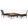 6 Piece Patio Lounge Set with Cushions Poly Rattan Brown