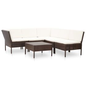 6 Piece Patio Lounge Set with Cushions Poly Rattan Brown