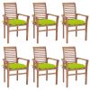 Dining Chairs 6 pcs with Bright Green Cushions Solid Teak Wood