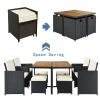 (9-Piece) Patio All-Weather PE Wicker Dining Table Set with Wood Tabletop for 8, Black Rattan+Beige Cushion