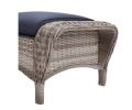 Gray Wicker Outdoor Patio Footstool with Midnight Plaid Navy Cushion