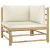 11 Piece Patio Lounge Set with Cream White Cushions Bamboo
