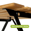 Solid Teak Wood Bistro Set Folding Table And Chair Set Power Coating Frame Patio Set With Waterproof Navy Cushion