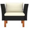 Patio Sofa Poly Rattan and Solid Eucalyptus Wood
