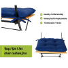 Solid Teak Wood Bistro Set Folding Table And Chair Set Power Coating Frame Patio Set With Waterproof Navy Cushion