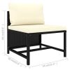 5 Piece Patio Sofa Set with Cushions Black Poly Rattan
