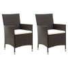 Patio Chairs with Cushions 2 pcs Poly Rattan Brown