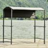 TOPMAX Outdoor 7Ft.Wx4.5Ft.L Iron Double Tiered Backyard Patio BBQ Grill Gazebo with Side Awning; Bar Counters and Hooks; Gray