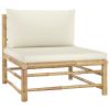 11 Piece Patio Lounge Set with Cream White Cushions Bamboo
