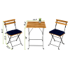 Solid Teak Wood Bistro Set Folding Table And Chair Set Power Coating Frame Patio Set With Waterproof Navy Cushion