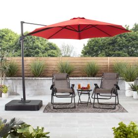 10'  Octagon Outdoor Tilting Cantilever Offset Patio Umbrella with Weighted Base and 360 Degree Rotation (Color: Red)