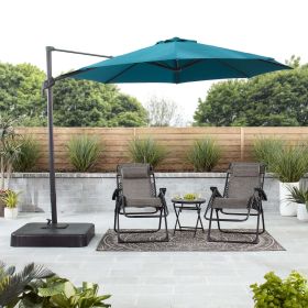 10'  Octagon Outdoor Tilting Cantilever Offset Patio Umbrella with Weighted Base and 360 Degree Rotation (Color: Teal)