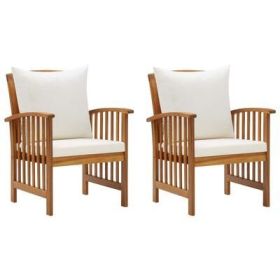 Patio Chairs with Cushions 2 pcs Solid Acacia Wood (Color: Cream white)