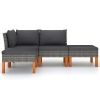 4 Piece Patio Lounge Set with Cushions Poly Rattan Gray