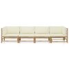 4 Piece Patio Lounge Set with Cream White Cushions Bamboo
